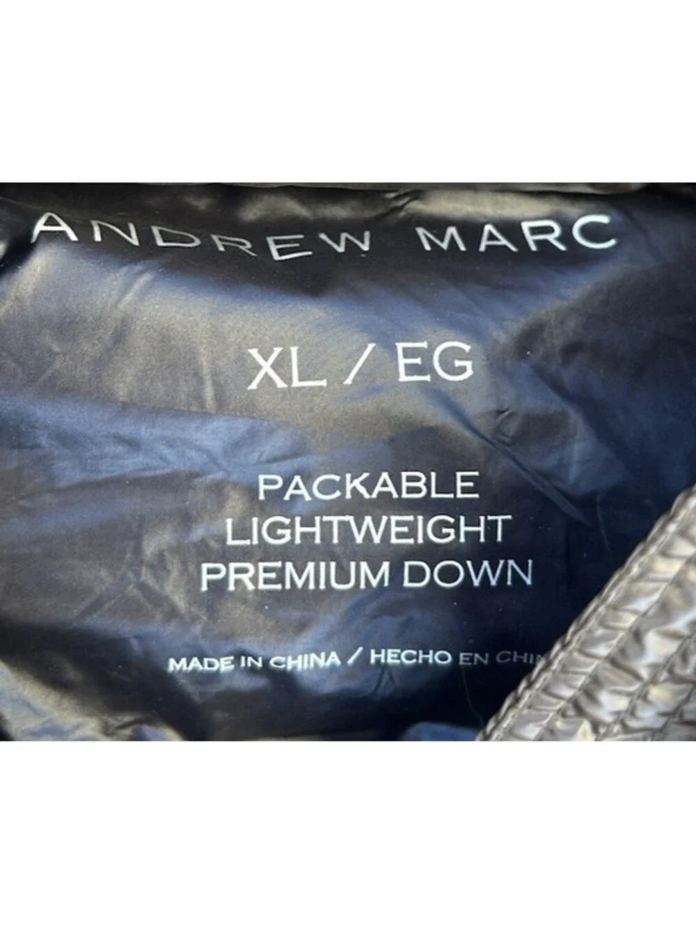 Andrew Marc XL Packable Lightweight Premium 650 Down Hooded Long Coat Metallic